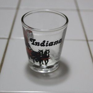 Vintage Indiana Souvenir Shot Glass Covered Bridge Amish 2 Horse Team